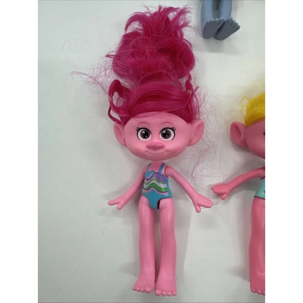 2022 Mattel Dreamworks Trolls Doll Lot of 5 Blue Pink Yellow Hair Band Together